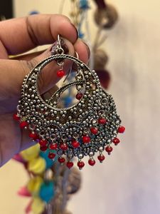 Statement Earrings: Silver &amp; Red Accents