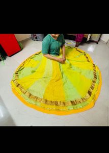 Bright Yellow &amp; Green Lehanga+pink Dupatta