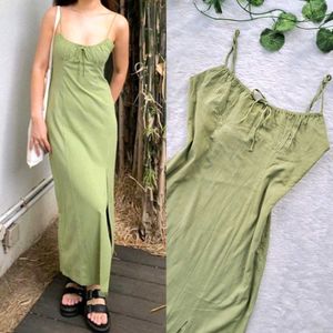 Zara Cottagecore Mint Linen Dress