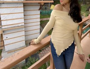 Cute Assymetrical Long Sleeve Top