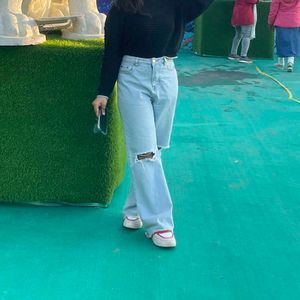 Ripped Light Wash Wide Leg Jeans