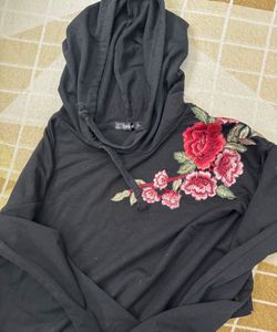 Shein Sweatshirt Hoodie Rose Petals Embroidered