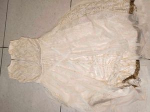 Creamy Gown With Floral Red Flowers Patterns
