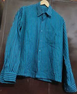Blue Color Black Striped Casual Shirt For 38 Chest