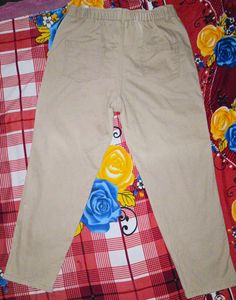 Beige Elastic Waist Pants