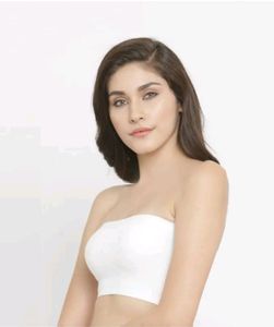 White Strapless Bra With Pattern At Back