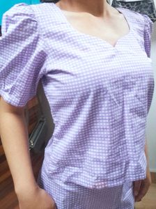 Lilac Gingham Puff Sleeve Top