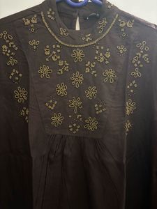 Splash Coffee-Brown Beaded Top - Size 10