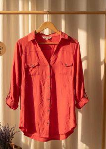 Coral Roll-Tab Sleeve Shirt