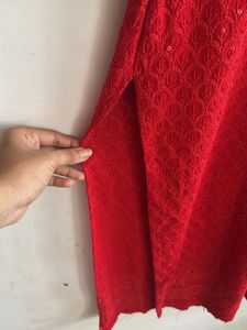 Red Embroidered Kurti