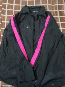 Zara Black Button-Down with Pink Trim