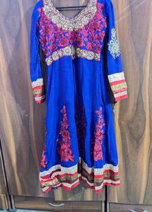 Elegant Blue Embroidered Anarkali Kurta with chunn