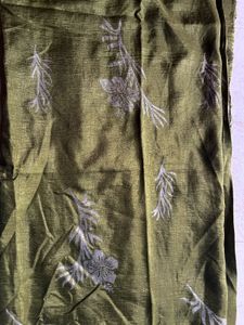 Lime Green Floral Art Silk Dress Material