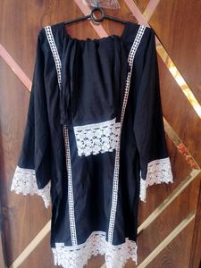 Black White Kurta Set With Chicken Lace