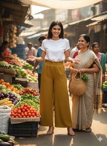 ☀️Sunny Style Alert:Mustard Paperbag Palazzos 💛✨