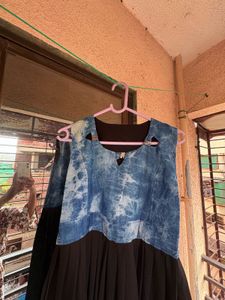 Denim &amp; Chiffon Fit &amp; Flare Dress