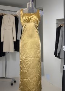 Pintrest Gold Satin Maxi Dress