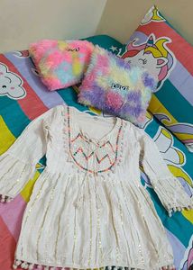 White Embroidered Pom Po