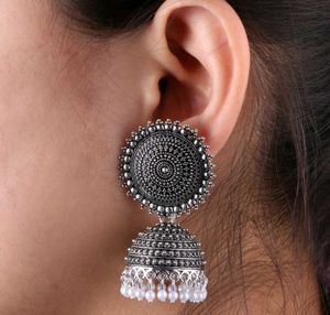 Designer Silver Colour Jhumka Earrings