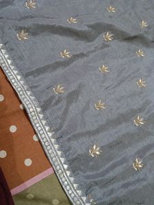 Grey Kurti With Golden Silver Embroidery