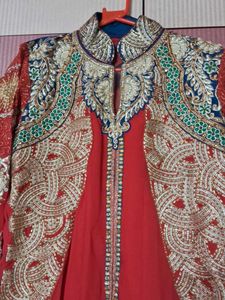 Red &amp; Blue Embroidered A-Line Suit