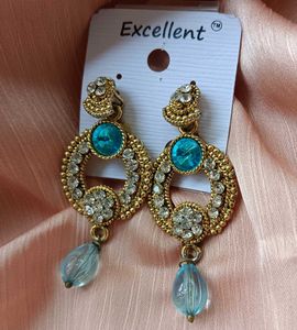 Teal &amp; Crystal Statement Earrings