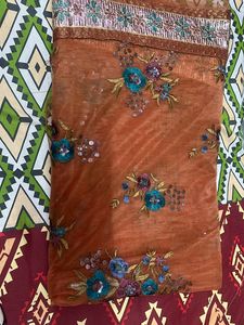 Fancy saree brown colour netted