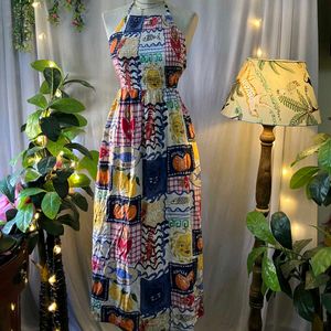 Patchwork Halter Maxi Dress