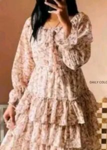 Chic Leaf Print Ruffle Tiered Off-Shoulder Dress
