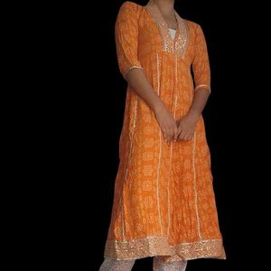 Orange Printed Kurta