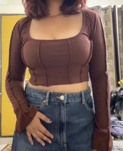 LittleBox India Brown Full Sleeve Crop Top