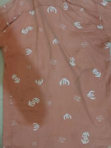 Peach Button-Down Shirt with Money Print