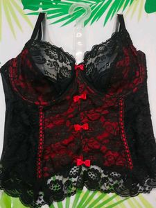 (400)Seductive Red & Black Lace Camisole