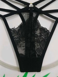 (400)Sexy Black Lace Strappy Thong
