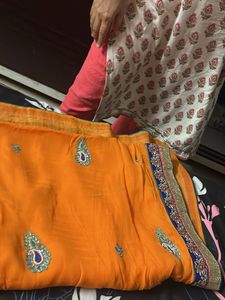 Orange Sari with Embellishments