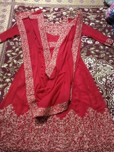 Cherry Red Gown And Dupatta