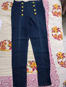 High-Waisted Button Denim Jeans