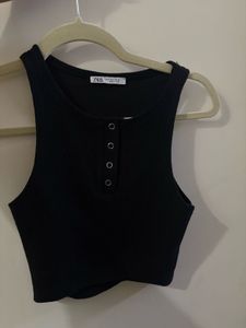 Zara Black Ribbed Crop Tank Top