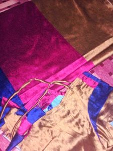 Pink, Blue, and Brown Saree