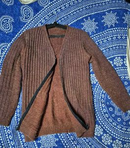 Brown Knit Zip Cardigan