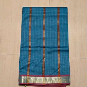 Elegant Blue &amp; Gold Cotton Saree