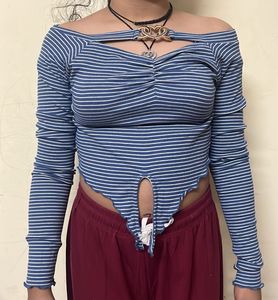 Striped Cut-Out Crop Top