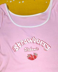 Pink Strawberry Long Sleeve Crop Top