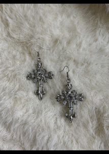 Cross anti tarnish dangle earrings