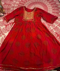 Red Embroidered Kurta
