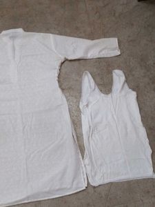 XXL White Chikan Kari Embroidered Kurti Set