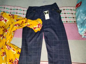 Floral Top &amp; Checkered Pants Set