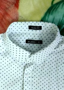 Zudio White Polka Dot Slim Fit Shirt