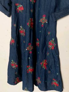 Floral Denim Dress - Size M