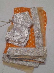Heavy Work Net Saree With Stitched Blouse